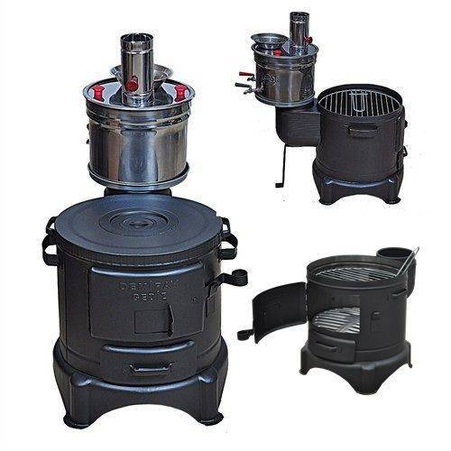 Demiray Küçük Topraksız Sobalı Mangal - Yarım Semaver Setli