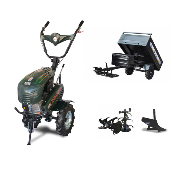 Kaan 23S Benzinli Çapa Makinası - Demiray Manuel Damperli Römork - Tekli Pulluk