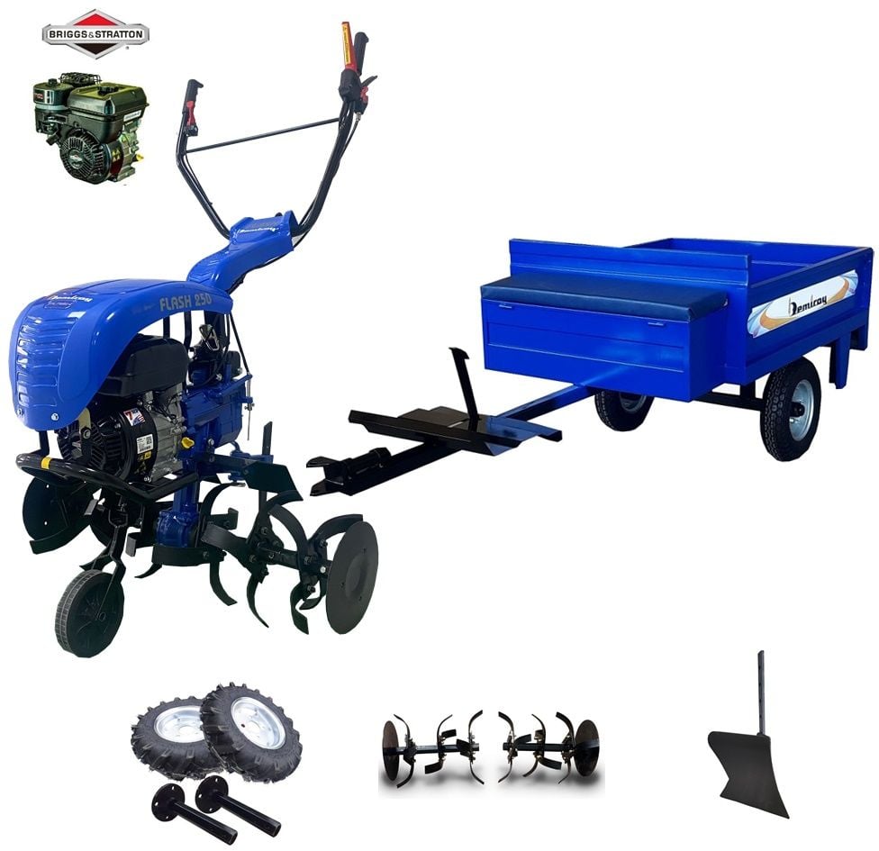 Flash 250 Briggs Stratton 7 HP Benzinli Çapa Makinesi- Makassız Römork