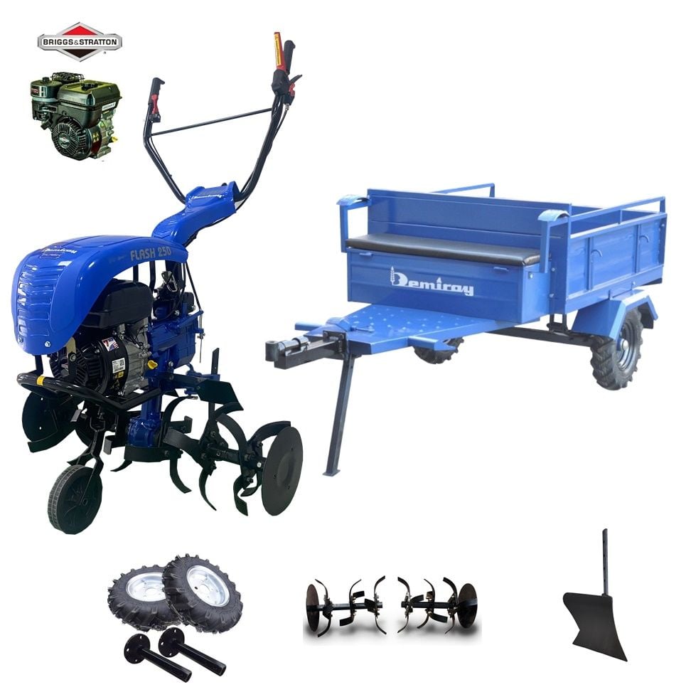 Flash 250 Briggs Stratton 7 HP Benzinli Çapa Makinesi- Makaslı Römork