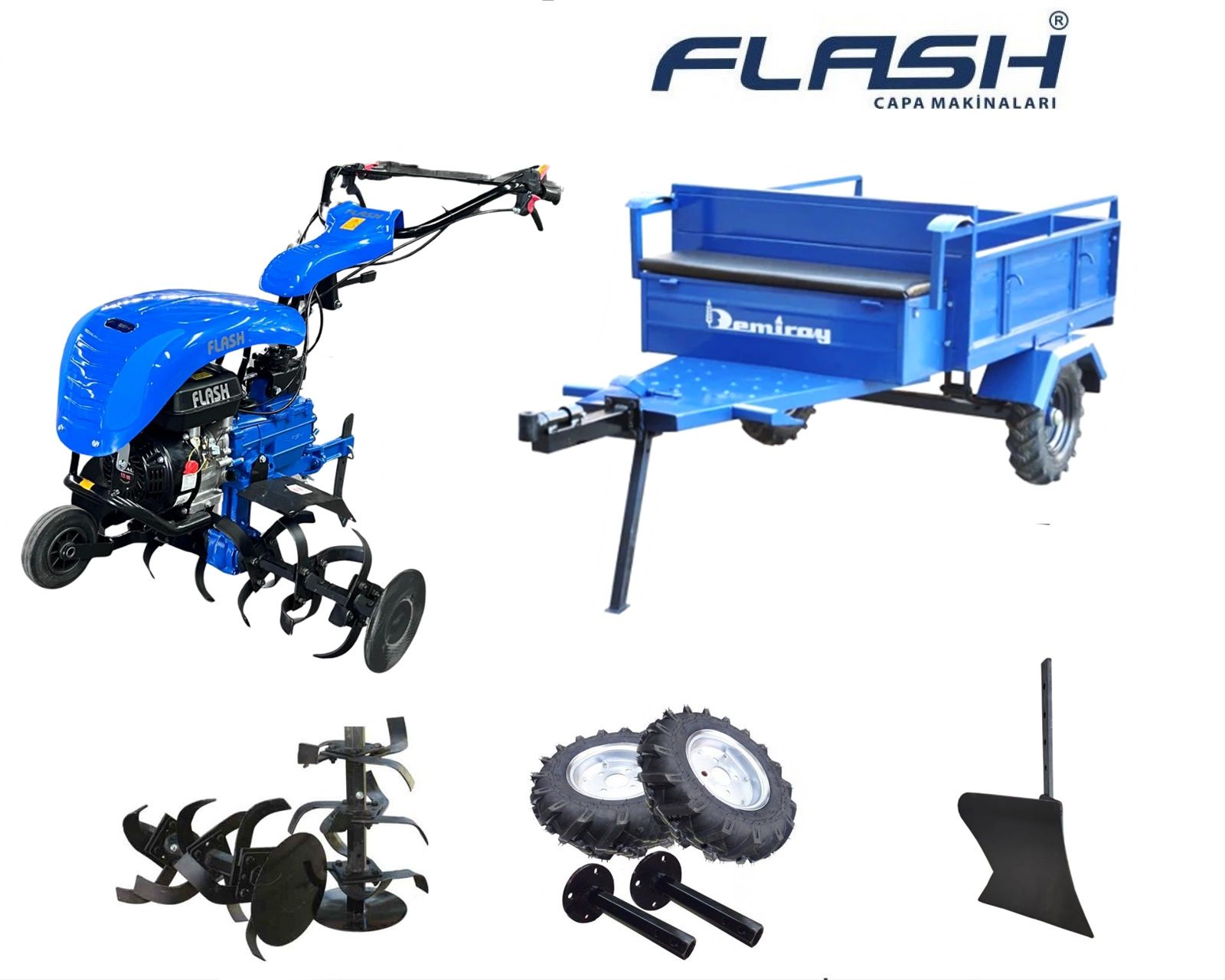 Flash 300 7Hp Benzinli 3+1 Şanzımanlı Çapa Makinası - Demiray Makaslı Römork