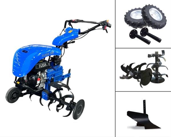 Flash 300 - 7Hp Benzinli 3+1 Şanzımanlı Çapa Makinası - Teker Takımı - Pulluk