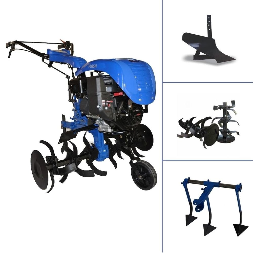 Flash 250 SR200 - 7Hp Benzinli 2+1 Şanzımanlı Çapa Makinası - Demiray 3'lü Kazayağı - Pulluk