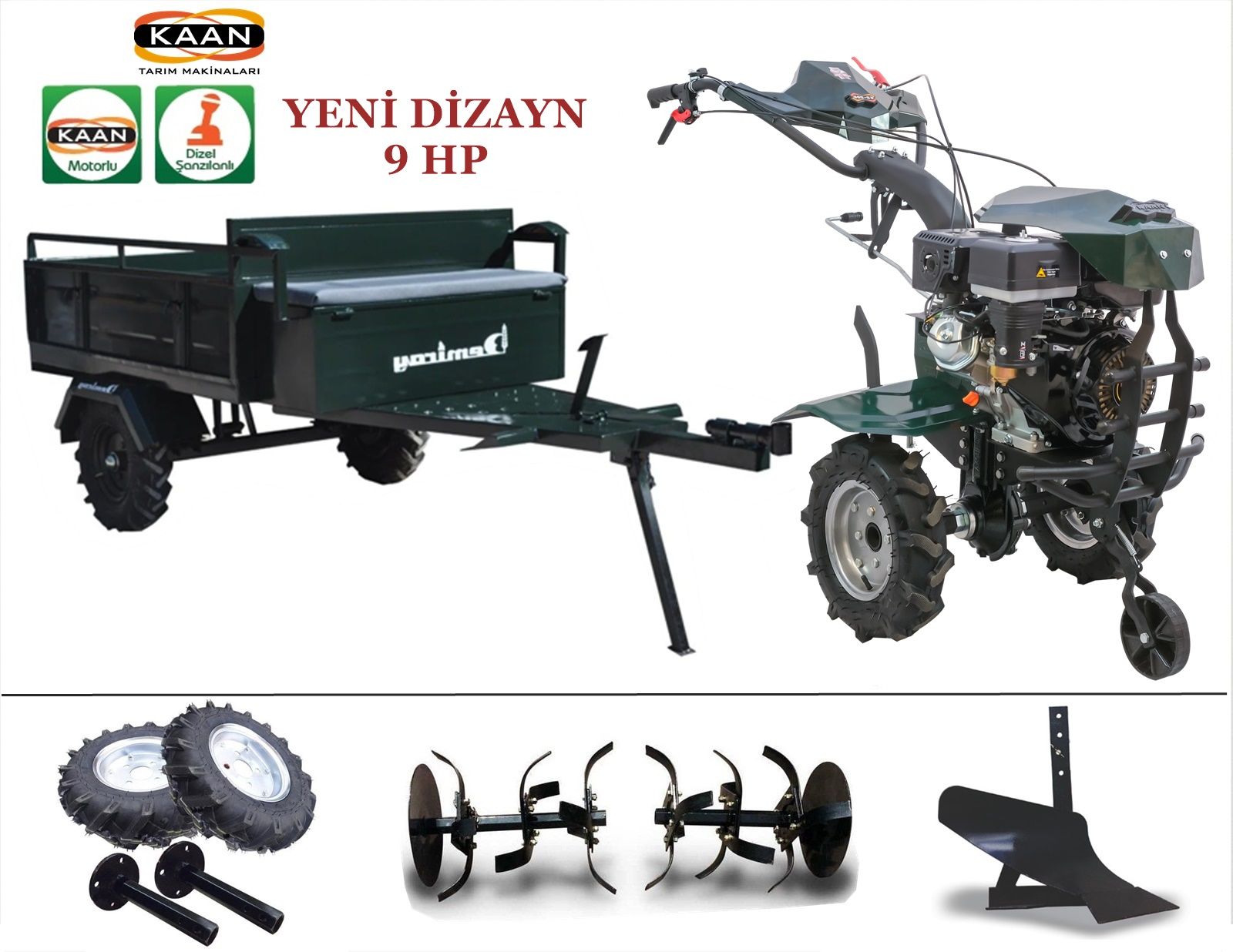 Kaan 36S Benzinli 9 HP Çapa Makinası - Demiray Makaslı Römork- 2025 Yeni Dizayn