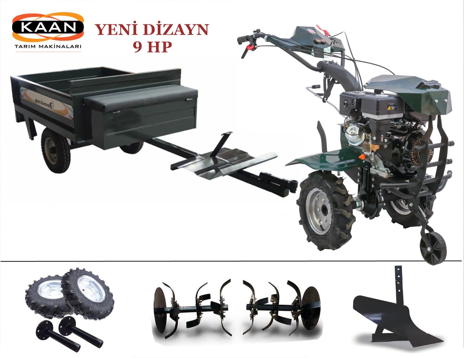 Kaan 36S 9HP Benzinli 2+1 Vites Çapa Makinası - Demiray Römork - 2025 Yeni Dizayn
