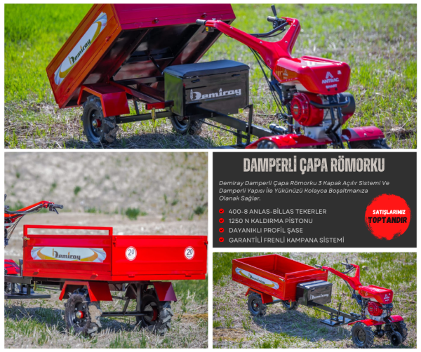 Demiray Manuel Damperli Çapa Makinası Römorku - Benzinli Modellerle Uyumlu (Kırmızı)