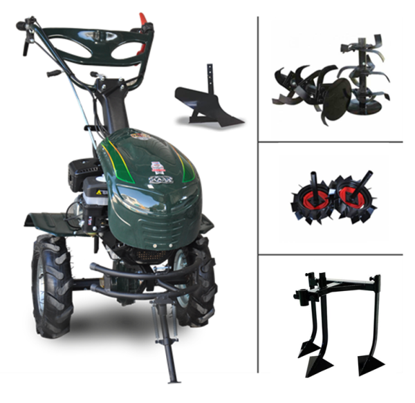 Kaan 260S Benzinli Çapa Makinası - Demir Teker Takımı - Demiray 3'lü Kazayak - Tekli Pulluk