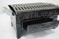 Siyah Emaye Çekmeceli Ahşap Saplı Kömürlü Mangal - 31 Cm x 43 Cm