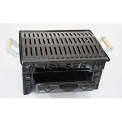 Siyah Emaye Çekmeceli Ahşap Saplı Kömürlü Mangal - 31 Cm x 43 Cm