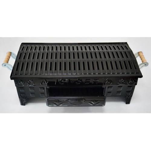 Siyah Emaye Çekmeceli Ahşap Saplı Kömürlü Mangal - 31 Cm X 63 Cm