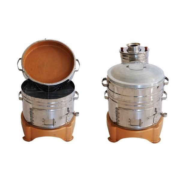 Paslanmaz Krom 9 Parça Mangal (Tel Izgaralı-Kapaklı-Toprak Tandır-Çömlek Güveç-Yarım Semaverli)