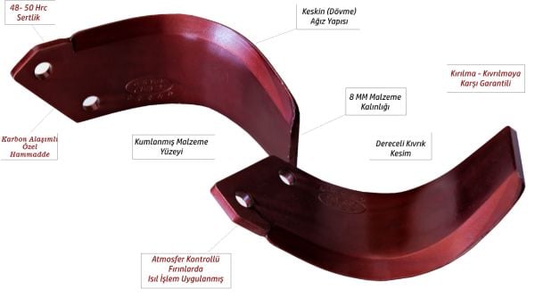 Demiray 1.Kalite 8 MM Ekstra Çelik C Tipi Rotovatör Bıçağı 42 Adet - Türkay Marka Uyumlu