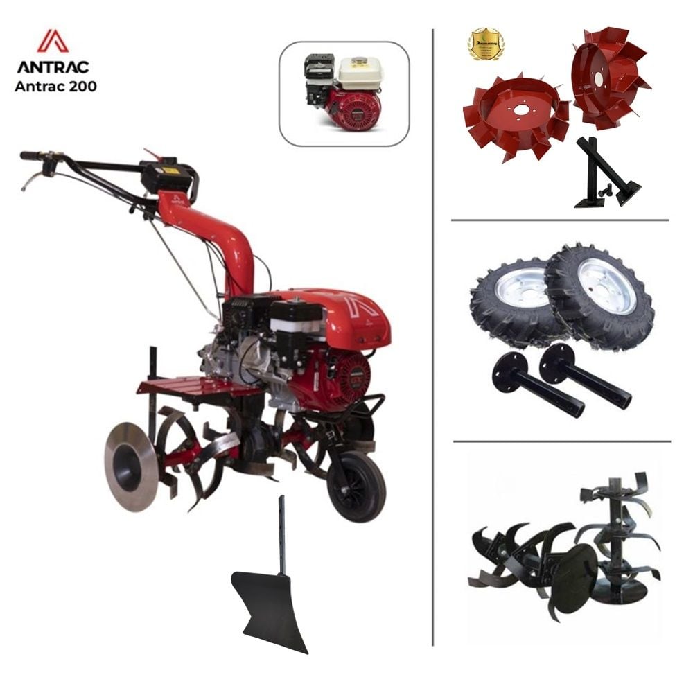 Antrac GX200 6,5 Hp Benzinli Çapa Makinesi + Demir Teker + Teker Takımı + Pulluk