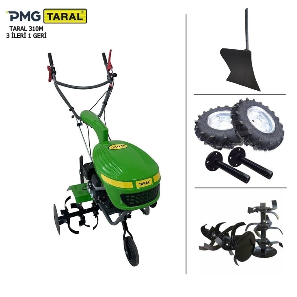 Taral 310M Benzinli Çapa Makinesi 3+1 Vites-Teker Takımı - Tekli Pulluk